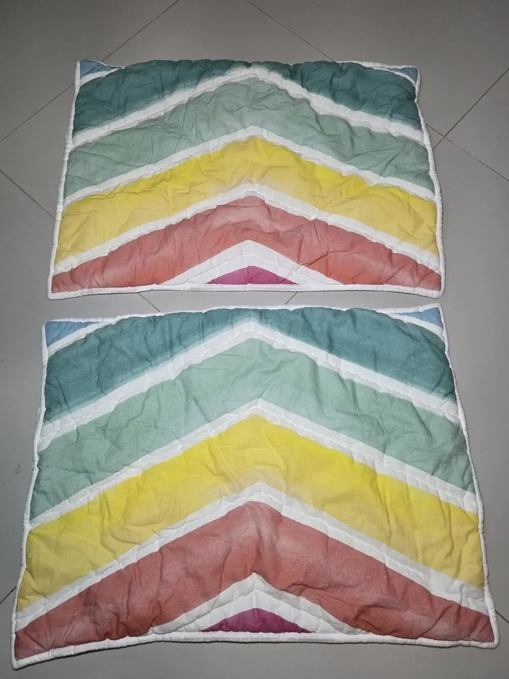 Pottery Barn Teen Pillow Shams Set of 2 Rainbow Colorful Fluffy Quilted Soft